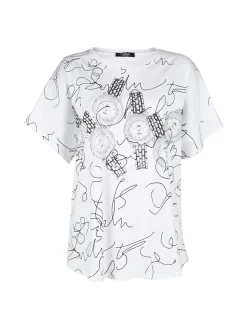 Solada T-shirt donna oversize con stampa disegni e strass