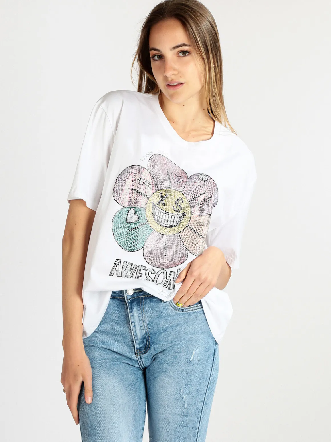 Solada T-shirt donna oversize con strass