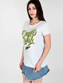 Solada T-shirt girocollo con borchie e strass