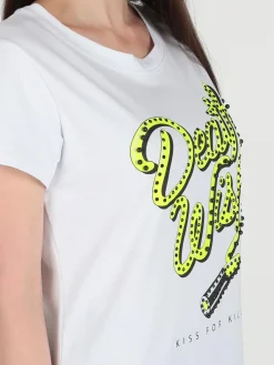 Solada T-shirt girocollo con borchie e strass