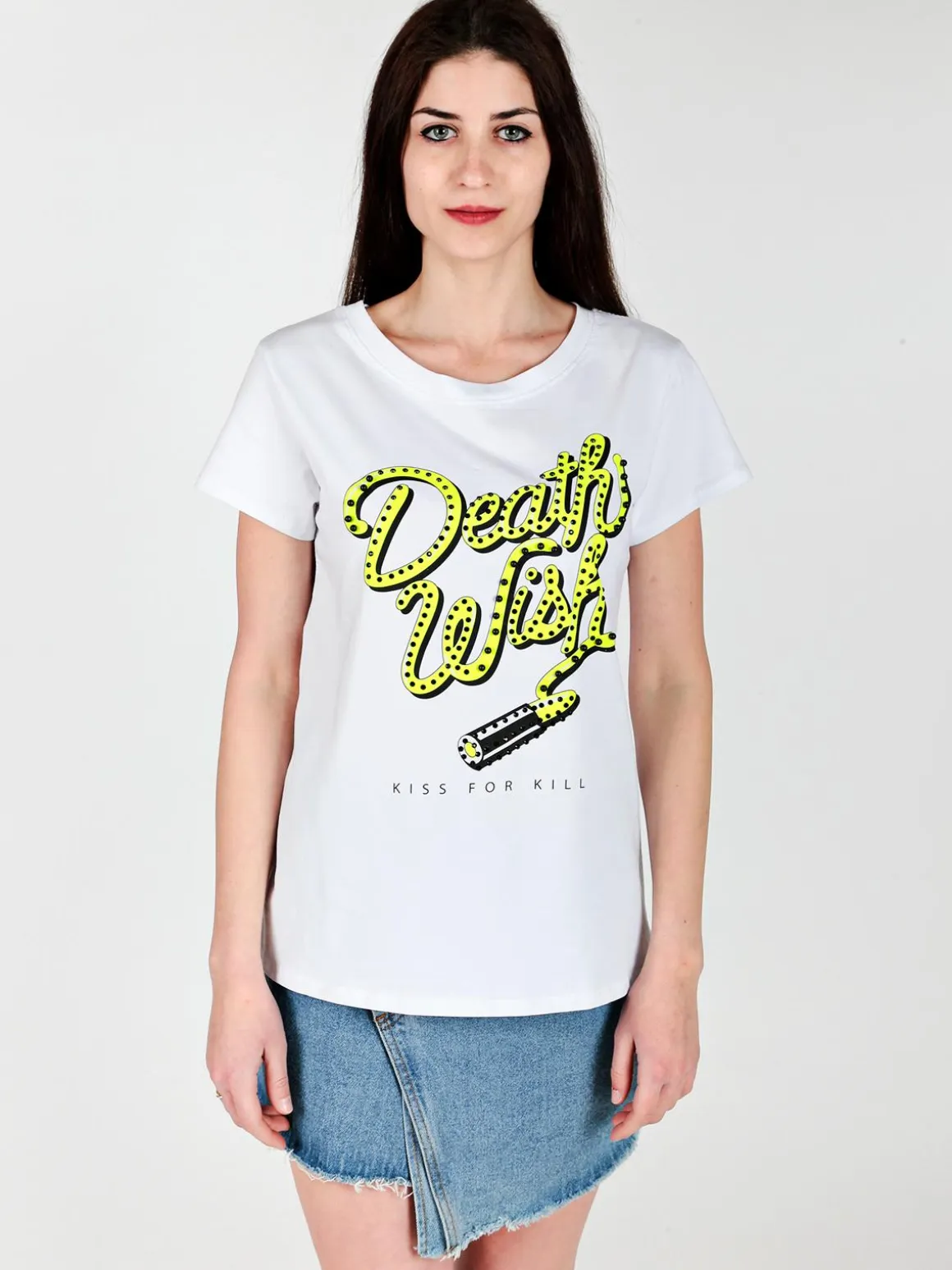 Solada T-shirt girocollo con borchie e strass