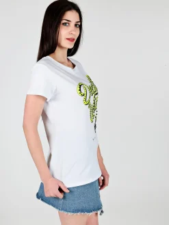Solada T-shirt girocollo con borchie e strass