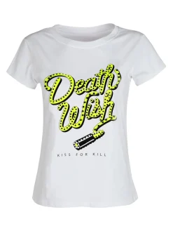 Solada T-shirt girocollo con borchie e strass