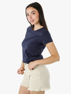 Solada T-shirt girocollo da donna in cotone - blu scuro