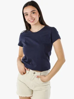 Solada T-shirt girocollo da donna in cotone - blu scuro