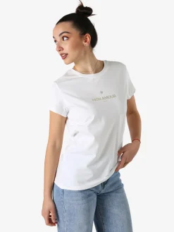 Solada T-shirt girocollo da donna in cotone con scritta - bianco