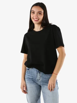 Solada T-shirt girocollo da donna in cotone oversize - nero