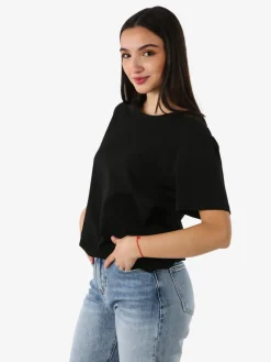 Solada T-shirt girocollo da donna in cotone oversize - nero