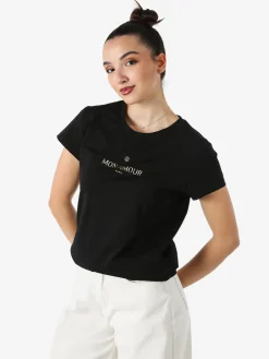 Solada T-shirt girocollo da donna in cotone con scritta - nero
