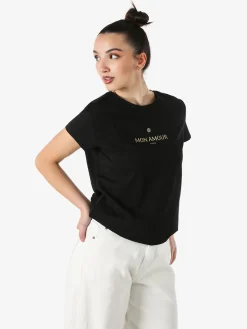 Solada T-shirt girocollo da donna in cotone con scritta - nero
