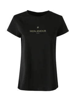 Solada T-shirt girocollo da donna in cotone con scritta - nero