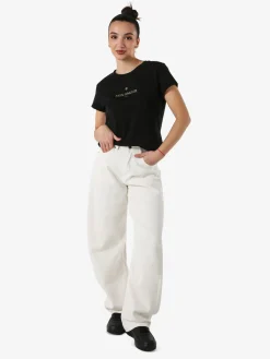Solada T-shirt girocollo da donna in cotone con scritta - nero