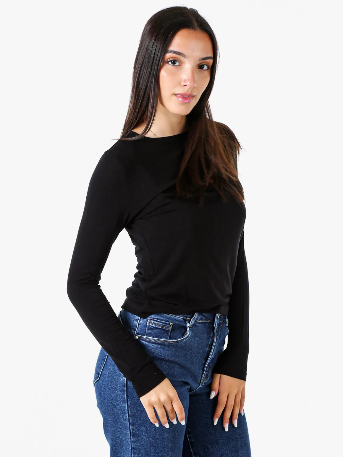 Solada T-shirt girocollo da donna a maniche lunghe - nero