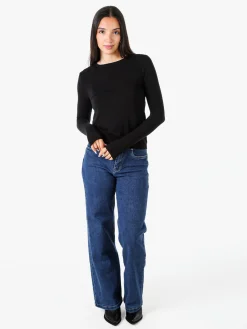 Solada T-shirt girocollo da donna a maniche lunghe - nero