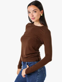 Solada T-shirt girocollo da donna a maniche lunghe - moro