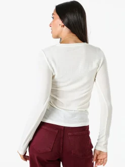 Solada T-shirt girocollo da donna a maniche lunghe - panna