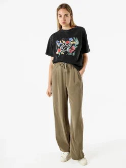 Solada T-shirt oversize da donna in cotone con stampa fiori - nero