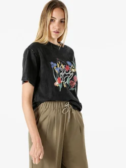 Solada T-shirt oversize da donna in cotone con stampa fiori - nero