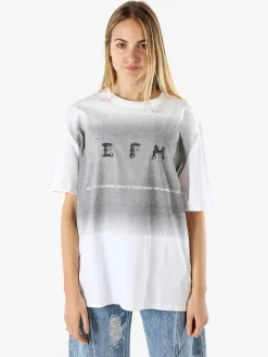 Solada T-shirt oversize da donna con lustrini e microborchie - bianco
