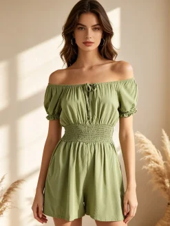 Solada Tuta jumpsuite corta da donna con scollo a barca - verde