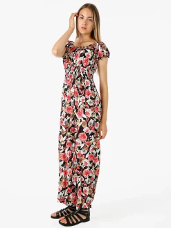 Solada Tuta jumpsuite da donna con stampa floreale e maniche corte - nero