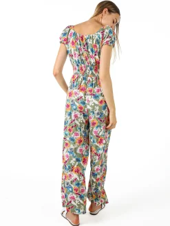 Solada Tuta jumpsuite da donna con stampa floreale e maniche corte - verde