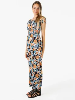 Solada Tuta jumpsuite da donna con stampa floreale e maniche corte - blu scuro
