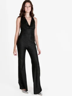Solada Tuta jumpsuite elegante da donna con strass e scollo a cascata