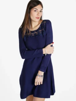 Solada Vestito da donna a maniche lunghe con scollo in pizzo macramè