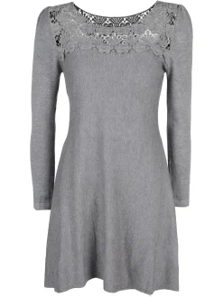 Solada Vestito da donna a maniche lunghe con scollo in pizzo macramè