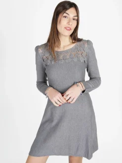 Solada Vestito da donna a maniche lunghe con scollo in pizzo macramè
