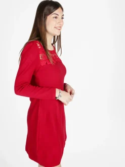 Solada Vestito da donna a maniche lunghe con scollo in pizzo macramè