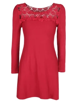 Solada Vestito da donna a maniche lunghe con scollo in pizzo macramè