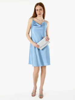 Solada Vestito da donna con spalline sottili e scollo a cascata - azzurro