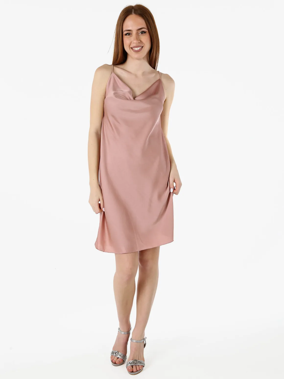 Solada Vestito da donna con spalline sottili e scollo a cascata - rosa