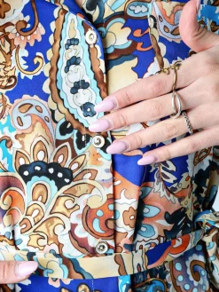 Solada Vestito donna a camicia con stampe a maniche lunghe e taschino - blu