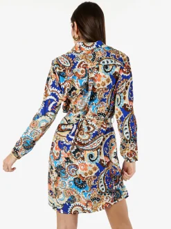 Solada Vestito donna a camicia con stampe a maniche lunghe e taschino - blu