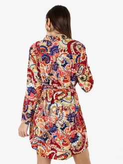Solada Vestito donna a camicia con stampe a maniche lunghe e taschino - arancione