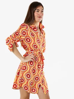 Solada Vestito donna a camicia con maniche lunghe e taschino - arancione