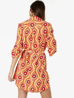 Solada Vestito donna a camicia con maniche lunghe e taschino - arancione