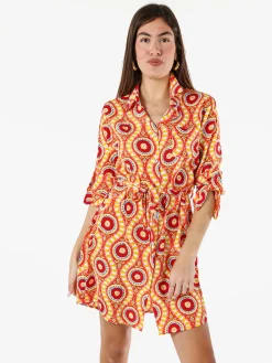 Solada Vestito donna a camicia con maniche lunghe e taschino - arancione