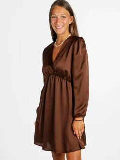 Solada Vestito donna a maniche lunghe con scollo a V - moro