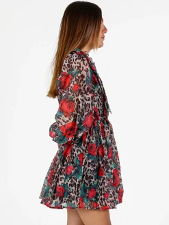 Solada Vestito donna animalier a maniche lunghe - multicolore