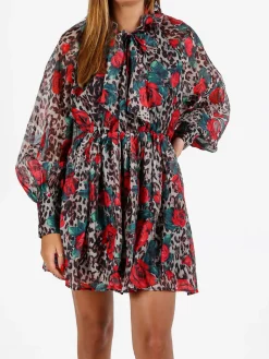Solada Vestito donna animalier a maniche lunghe - multicolore