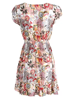 Solada Vestito donna in cotone a maniche corte con stampe colorate - bianco