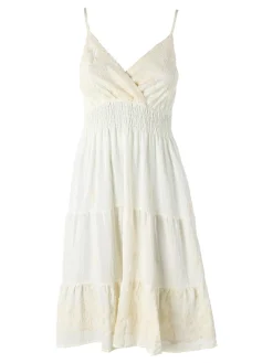 Solada Vestito donna in viscosa con spalline strette e ricami con lurex - panna