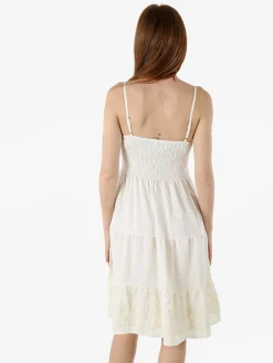 Solada Vestito donna in viscosa con spalline strette e ricami con lurex - panna