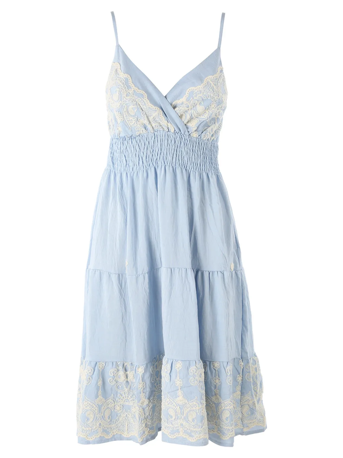 Solada Vestito donna in viscosa con spalline strette e ricami con lurex - azzurro