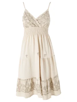 Solada Vestito donna in viscosa con spalline strette e ricami con lurex - beige