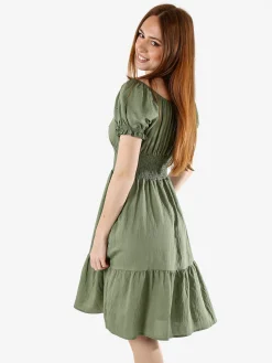Solada Vestito donna in viscosa con scollo a barca e maniche corte - militare